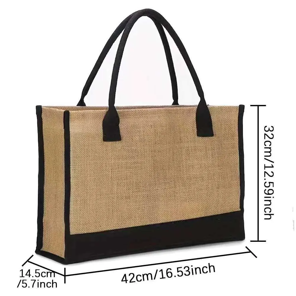 Sac de courses en toile de jute, sac à main léger, portable, grande capacité, organisateur d'épicerie pour femmes, guirlande de lettres_voghion.com
