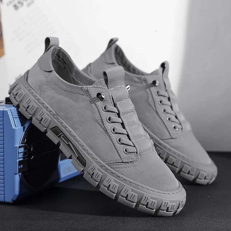 Gray Casual Sports for Men Sneakers Breathable Lace Up Slip on Walking Flats Male Vulcanized Fashion Shoes 240617_voghion.com