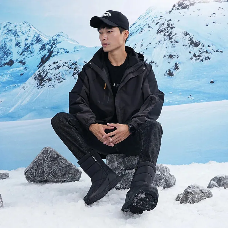 Bottes d'hiver pour hommes, grandes tailles, chaudes, en peluche, longues, imperméables, mi-mollet, pour l'extérieur, baskets durables, chaussures de loisirs à enfiler_voghion.com