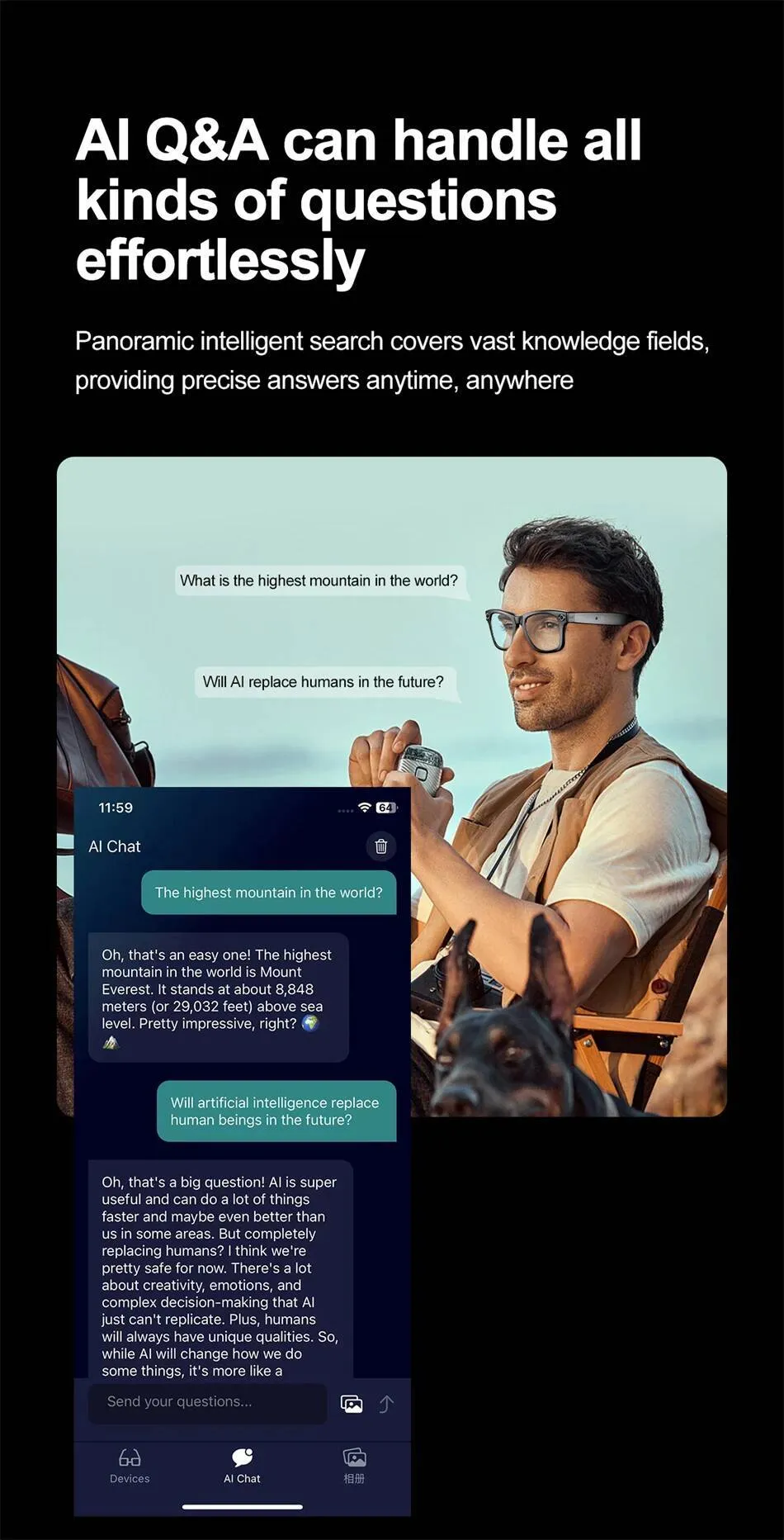 Neue Kamera mit Smart-Glas, Fotosteuerung, Sprachaufzeichnung, Übersetzung, Bluetooth-Anruffunktion, Sportfunktion, wasserdicht und UV-beständig_voghion.com