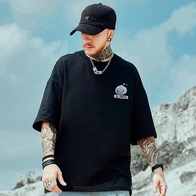 Short sleeved men's oversize trendy summer new loose couple outfit, dark and chubby oversized ins t-shirt_voghion.com