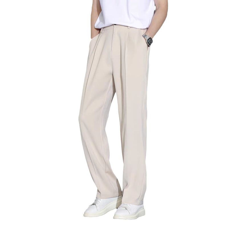 Herrenbekleidung Khakihose Herren Sommer dünne Eisseide drapierte Hose locker gerade vielseitige lässige Anzughose mit_voghion.com