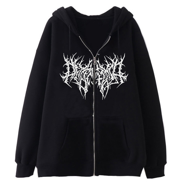 Herrenbekleidung: Sweatshirts mit dunklem Totenkopf-Skelett für Männer und Frauen, Hoodies, Gothic-Paare, Harajuku-Sweatshirts mit großem Metallreißverschluss_voghion.com