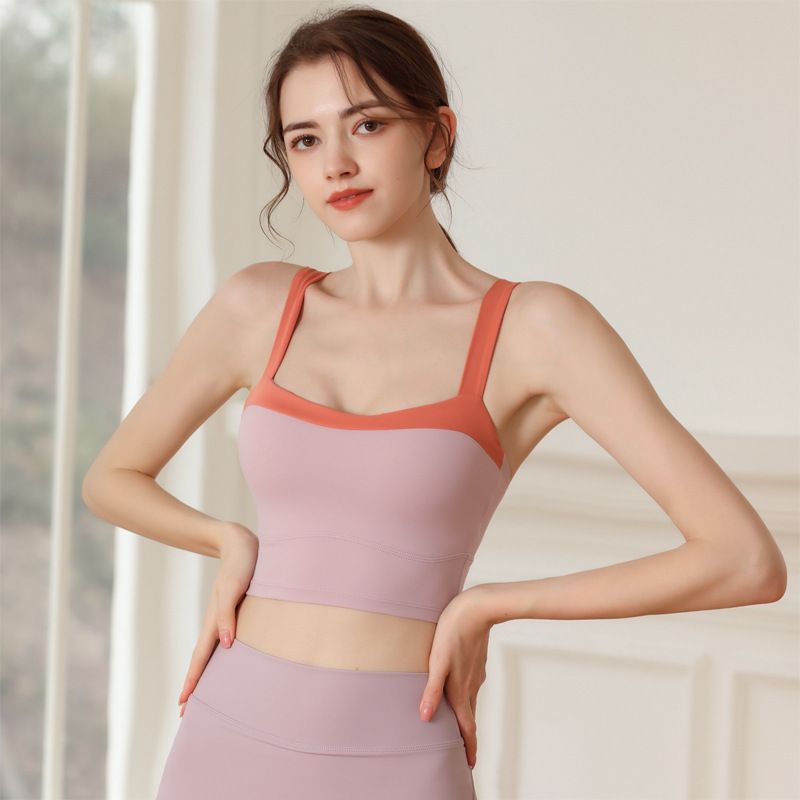 Spring/Summer New Nude Contrast Sports Women's Breathable Quick Drying Fiess Tank Top With Hanging Straps And_voghion.com