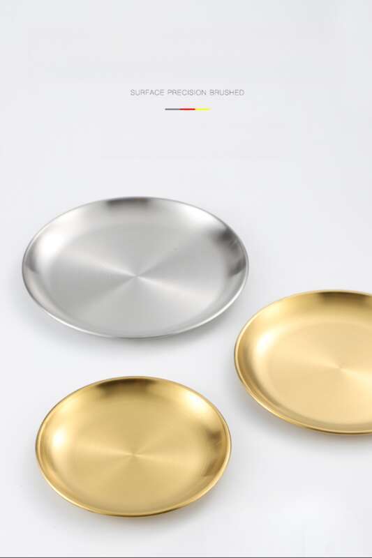 Korean Style 304 Stainless Steel Disc, Commercial Golden Barbecue Fruit Cake Tray, Meal Bone Plate, Shallow Plate_voghion.com