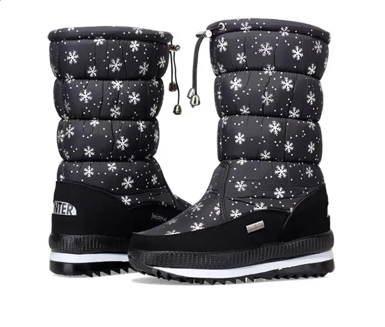 Woman Chunky Womens Shoes For Snow Boots Half High Moon Platform Mid Calf Round Toe Big Red Waterproof With Chic Point_voghion.com