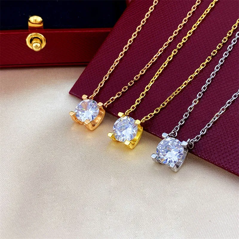 Collane con ciondolo in cristallo di zircone CZ quadrato 3D con diamanti per donne, orecchini in oro rosa con marchio automobilistico_voghion.com