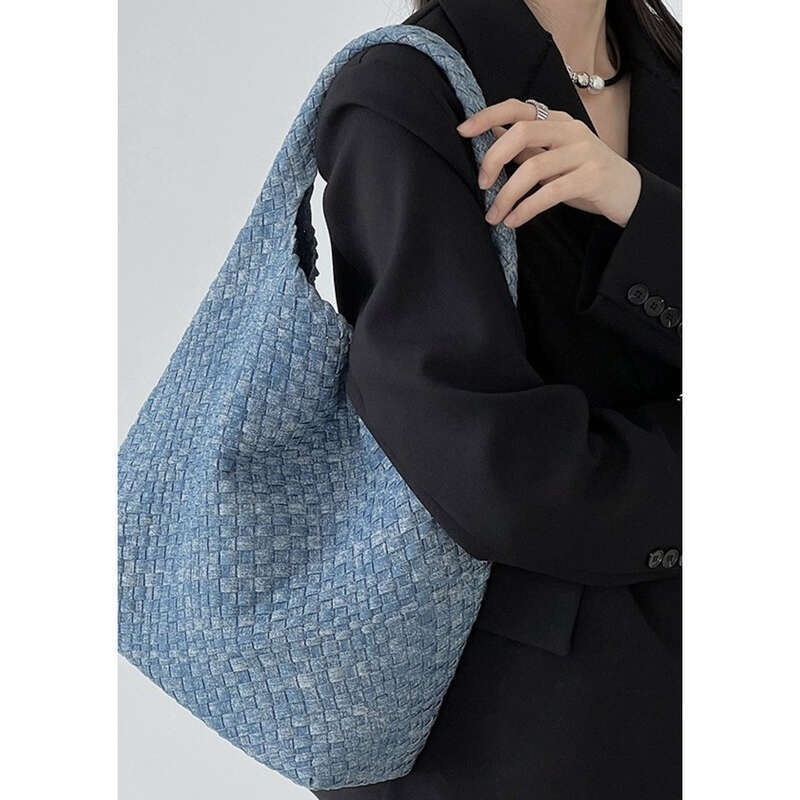 Snowflake Weaving Large Capacity Single Shoulder Tie-Dye Denim Handbag,_voghion.com