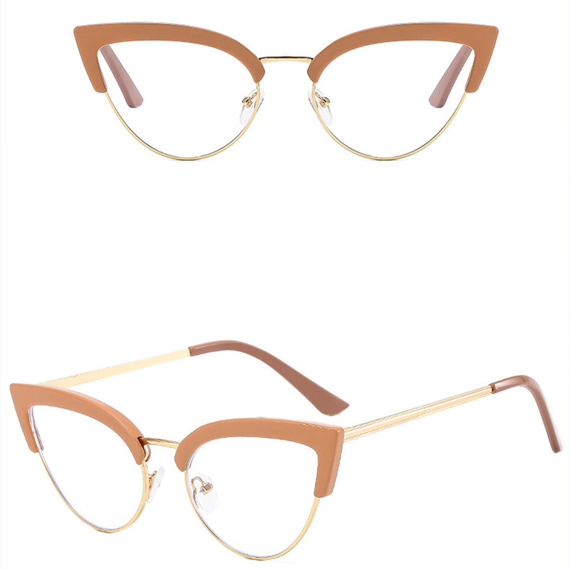 New Retro Cat Eye Metal Anti Blue Light Glasses Frame Internet Famous Same Style Plain Face Fashionable And Personalized Flat Light Mirror_voghion.com