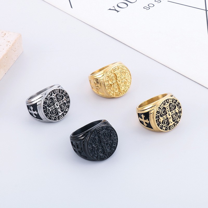 Men’s Jewelry Viking Retro Rune Ring Personality Black Oil Titanium Steel Cspb Cross Men’s Ring