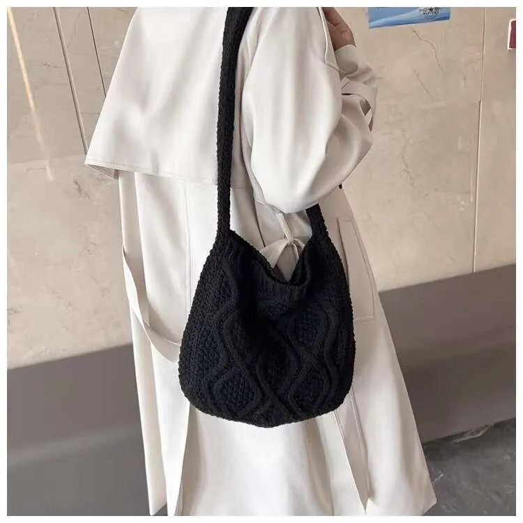 Nuova borsa a tracolla lavorata a maglia per le vacanze, borsa a mano tinta unita, borsa a tracolla da donna intrecciata con spinaci_voghion.com