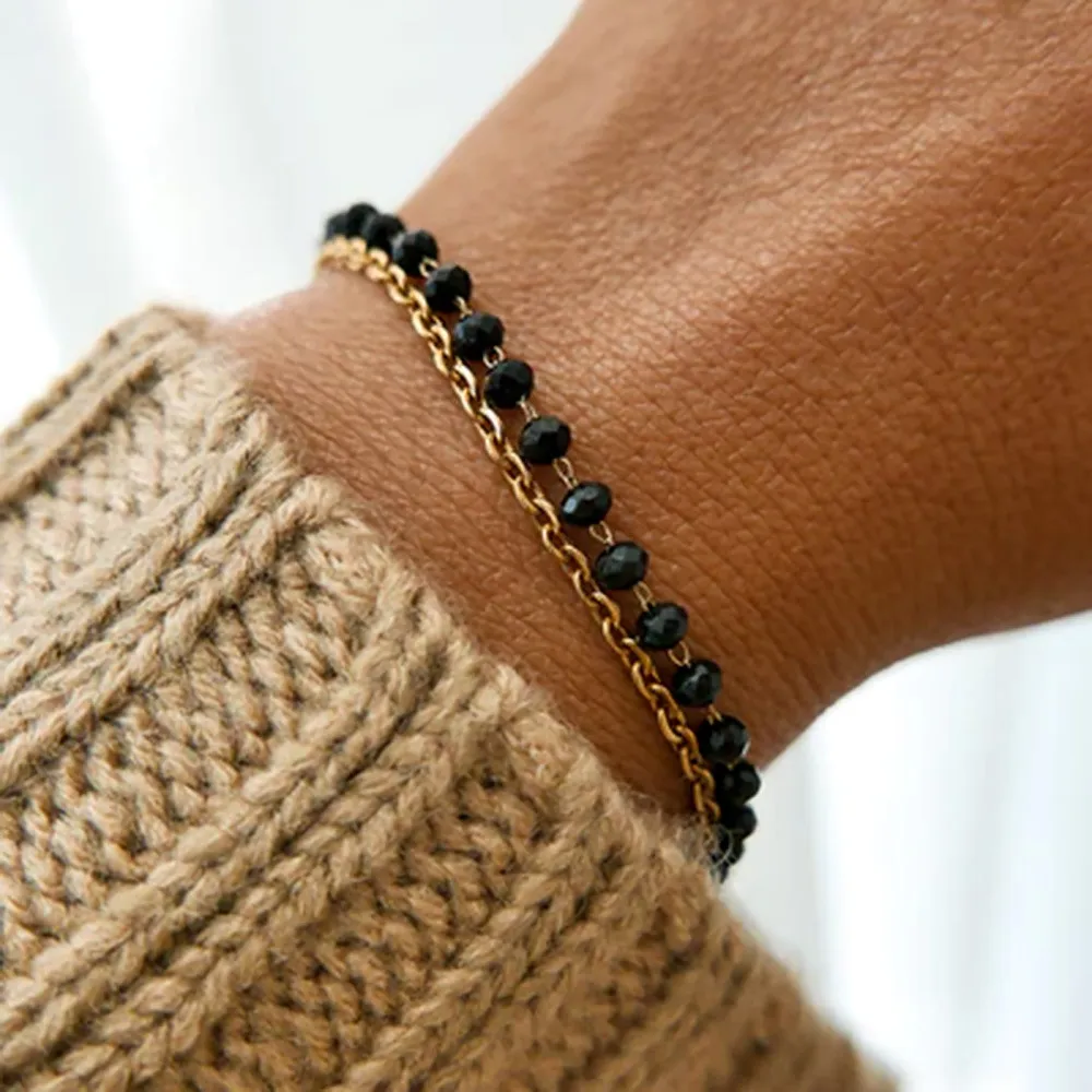 Catene Bohemia Mini Piccola Collana a strati con perline nere per donna Acciaio inossidabile Catena sottile Collare Choker Chic_voghion.com