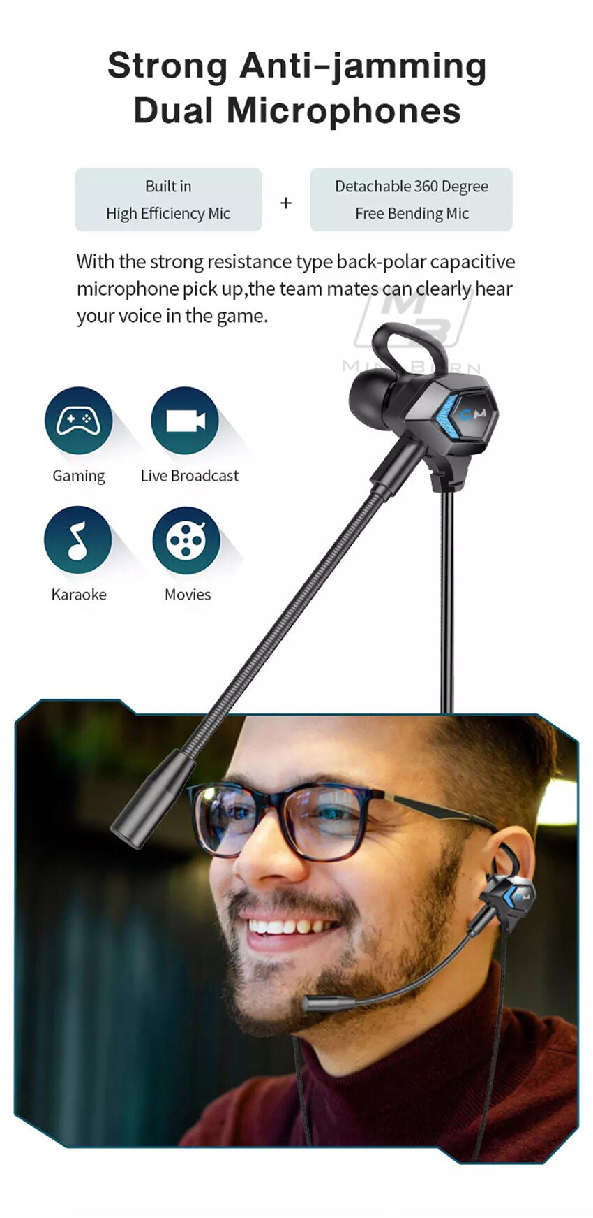 2024 Auricolari da gioco Cuffie intrauricolari Auricolari cablati Auricolari Cuffie stereo con cancellazione del rumore Cuffie da gioco per computer con doppio microfono per telefono cellulare_voghion.com