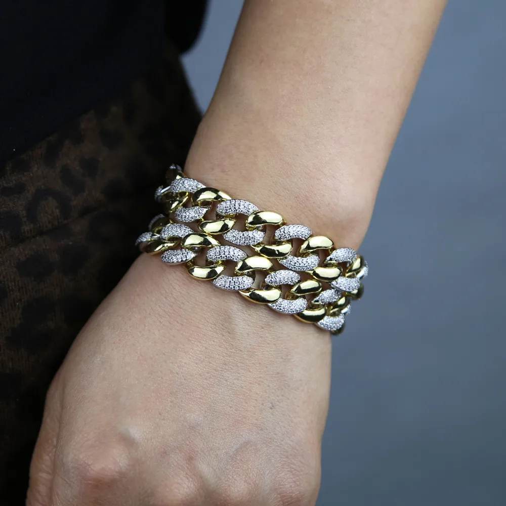 Collana choker a catena cubana bicolore statement per donna_voghion.com