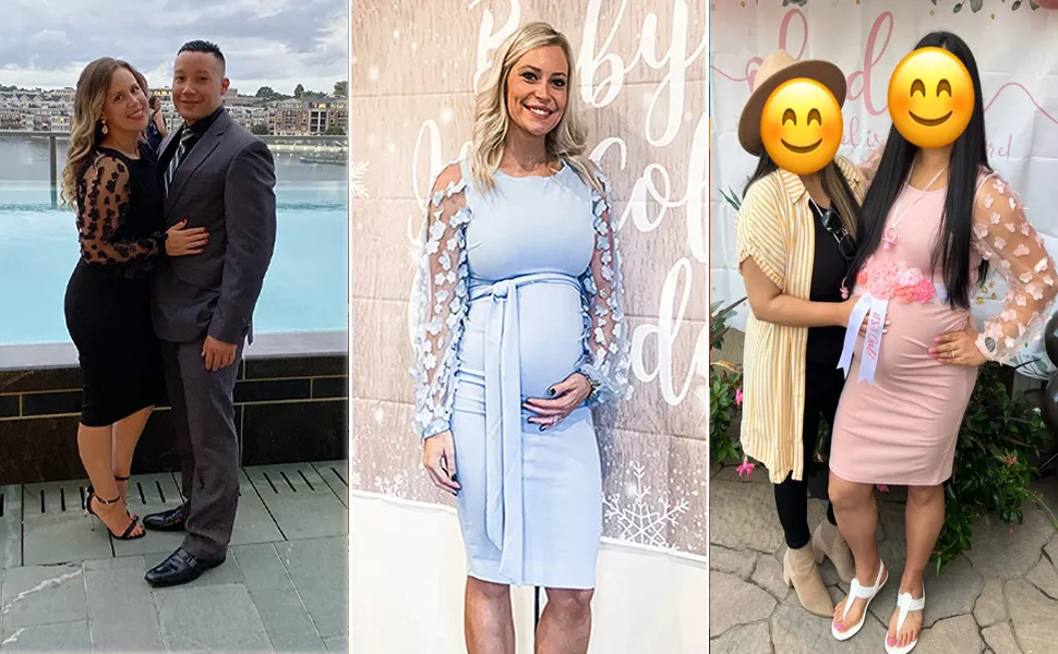 Women Flower Sleeved Photography Props Stretch Long Maternity Dresses for Pregnant Photo Shoot Clothing_voghion.com