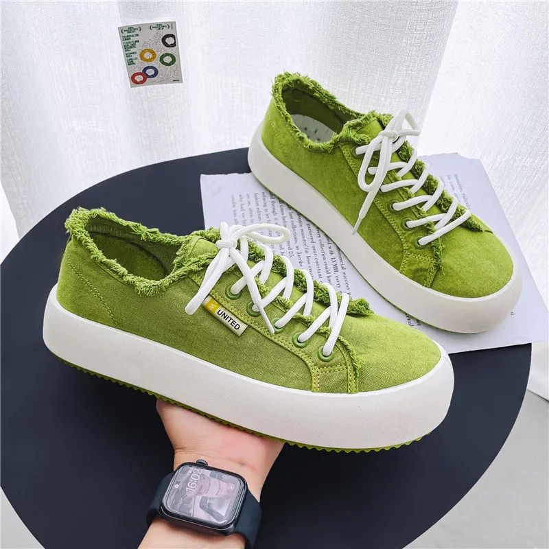 Baskets blanches épaisses à lacets et plateforme en toile vulcanisée pour homme, chaussures décontractées tendance 2024. Atos Para Hombres_voghion.com
