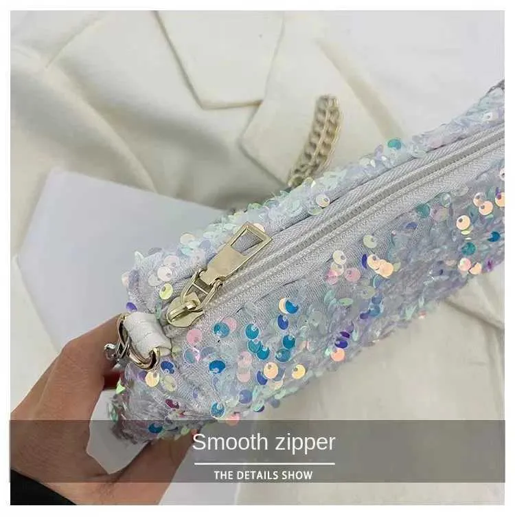 Sac à bandoulière à chaîne simple INS couleur unie paillettes sac à bandoulière portefeuille mobile sac à main de nuit Y241019_voghion.com