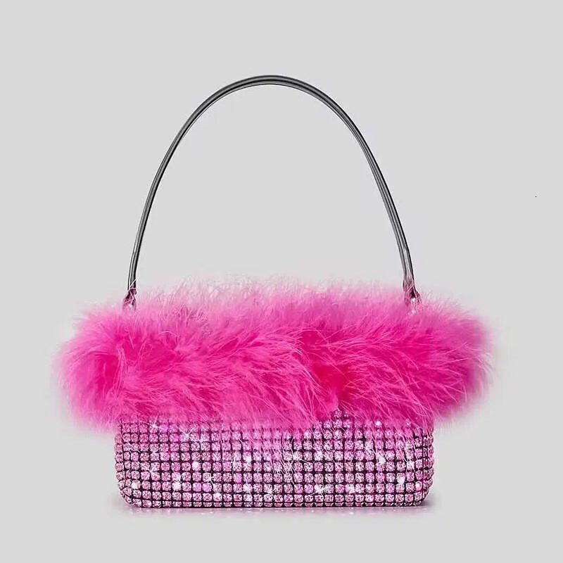 Designer Dia Handbag For Women 2023 New In Fashion High Quality Colorblock Ostrich Fur Rhiedinner Bag Bg_voghion.com