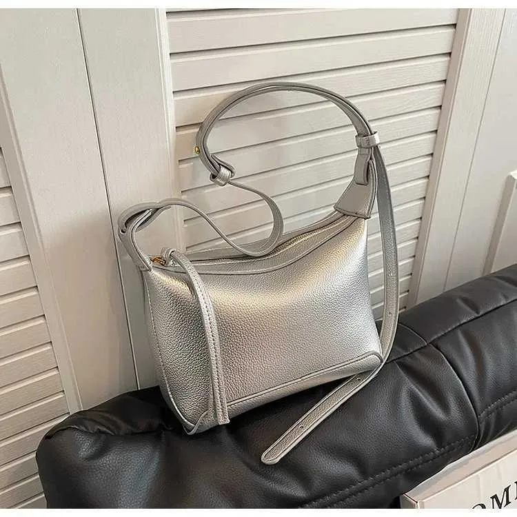 Borsa a tracolla in pelle PU alla moda da donna, borsa a tracolla in pelle solida, borsa a tracolla casual da donna, versatile, in argento_voghion.com