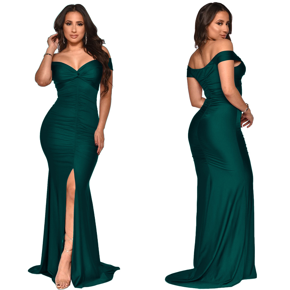 Damenkleid Mit V-ausschnitt One-shoulder-stil Und Schlitz Sommer_voghion.com