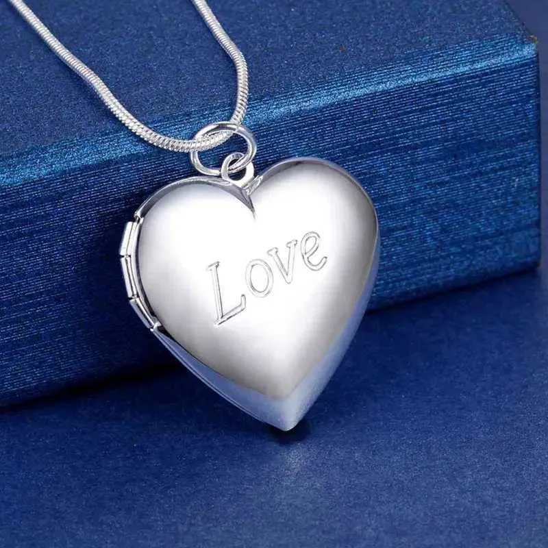 Pendant Necklace Locket Necklace Silver Color Photo Frame Chain_voghion.com