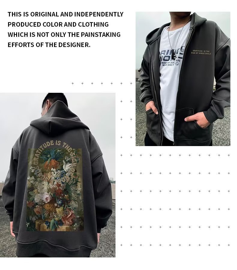 Übergroße Frühlings- und Herbstsaison, lockere und große Größen, mit Kapuze und Reißverschluss, Strickjacke, Kapuzenpullover für dicke Männer_voghion.com