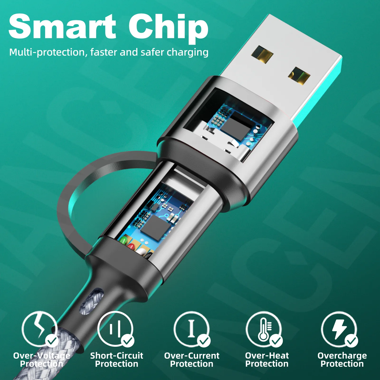 Câble 3 en 1 multiport USB type C 2025 pour téléphone portable, compatible avec iPhone 14, 13, 12 et Huawei_voghion.com