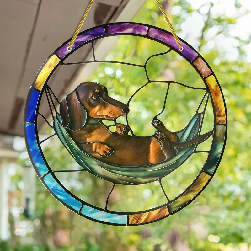 Dachshund In Hammock Suncatcher - 8x8" Acrylic Art. Adorable Decor For Dog Lovers, Perfect As A Unique Gift._voghion.com