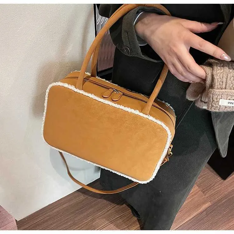 Sacs à main en daim de grande capacité pour femmes, sacoches en polaire d'agneau, sac à bandoulière décontracté pour femmes, sac à bandoulière assorti_voghion.com