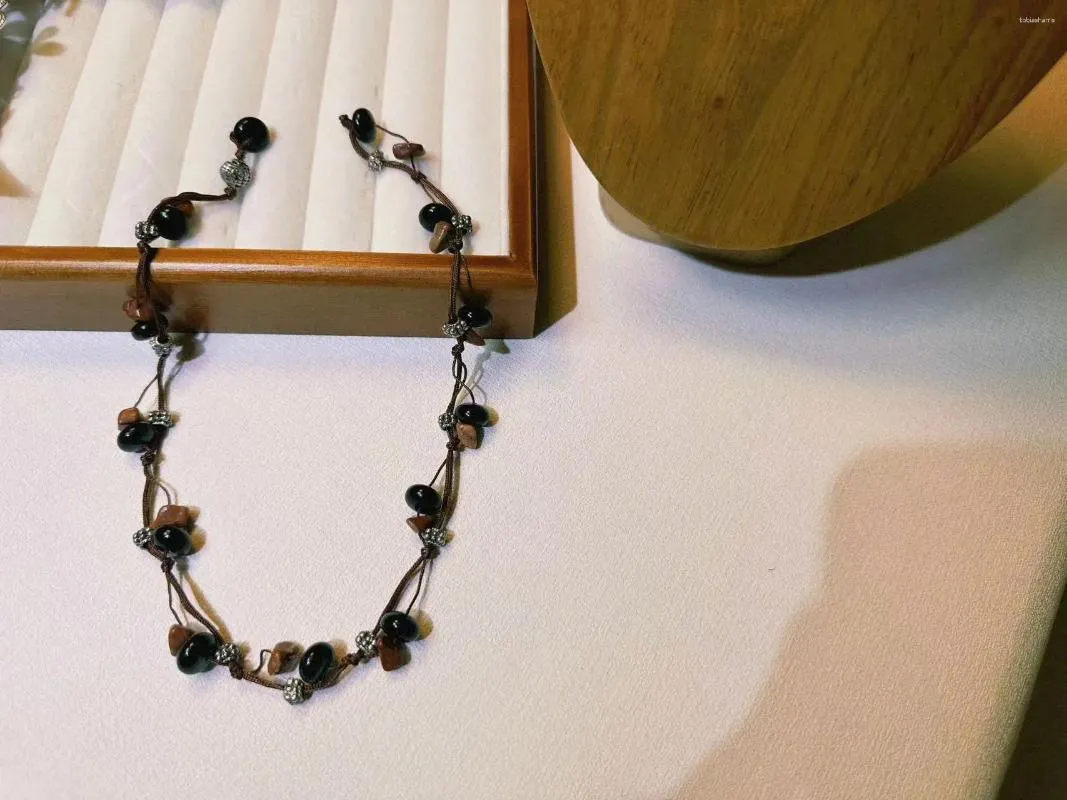 Cadenas retro artísticas de moda con diseño de cuentas de piedra Maillard con collares irregulares para mujer_voghion.com