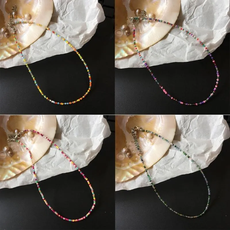 Colar de contas coloridas estilo boho joia com corrente_voghion.com