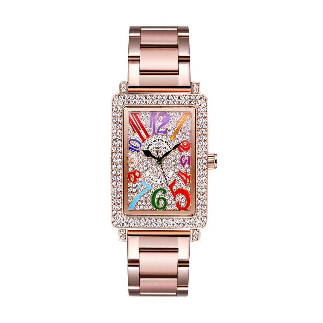 Mote trendy klokke i ny stil, diamantinnlagt digitalt rektangulært armbåndsur i stål_voghion.com