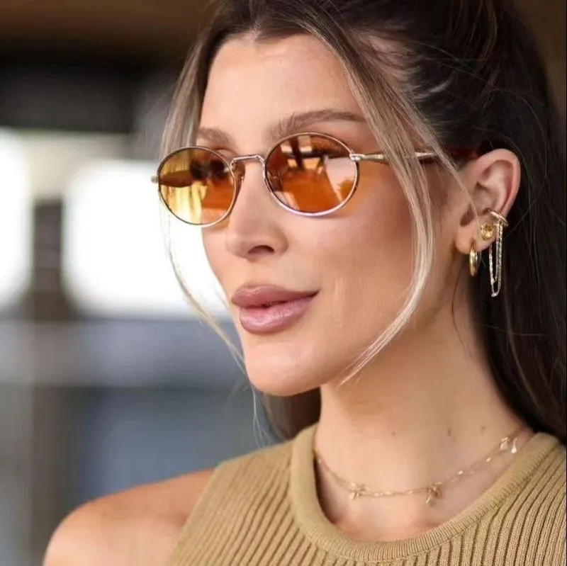 Designer designer uomo donna metallo ovale occhiali da sole_voghion.com