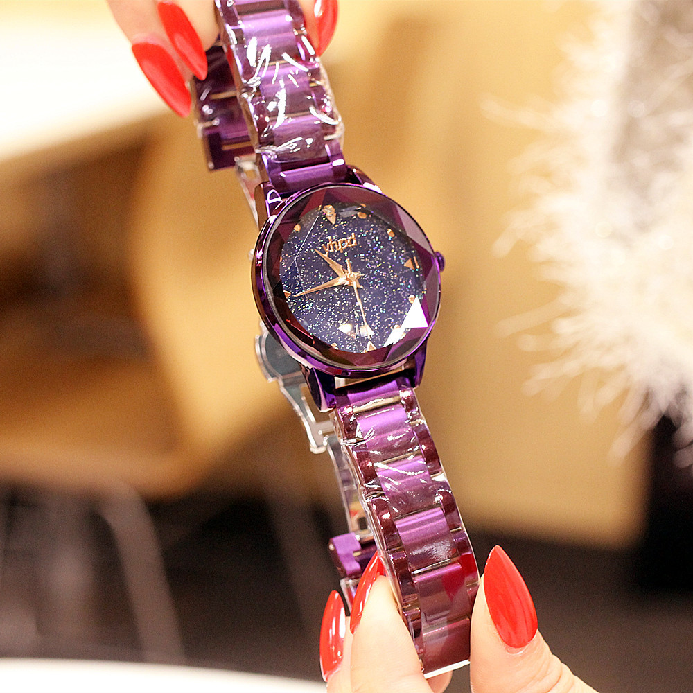 Orologio da marea impermeabile al quarzo con cinturino in acciaio con cielo stellato personalizzato alla moda 2024 delle nuove donne_voghion.com