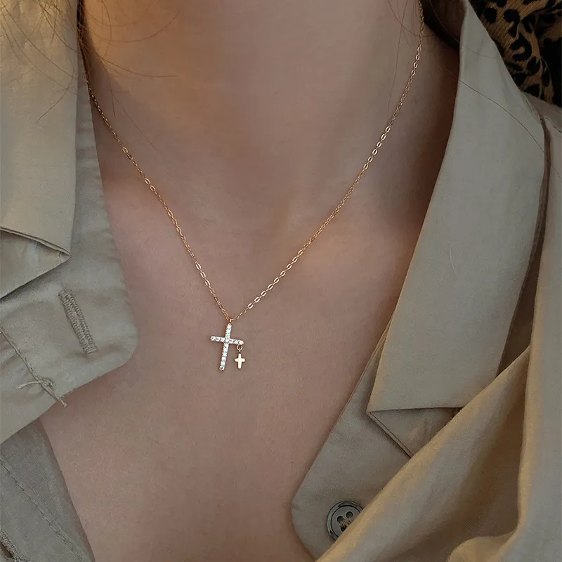 Anheng Halskjeder Glitrende Zirkon Halskjede For Kvinner Mote Elegant Minimalistisk Kors Geometrisk Sommer Kragebeinkjede_voghion.com