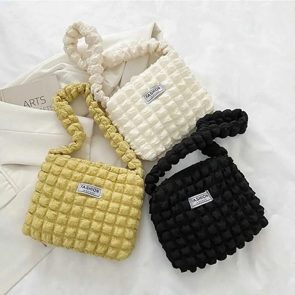 Borsa a tracolla trapuntata a tinta unita con bolle plissettate a forma di nuvola, per donne e ragazze, elegante, moda, casual, shopping_voghion.com