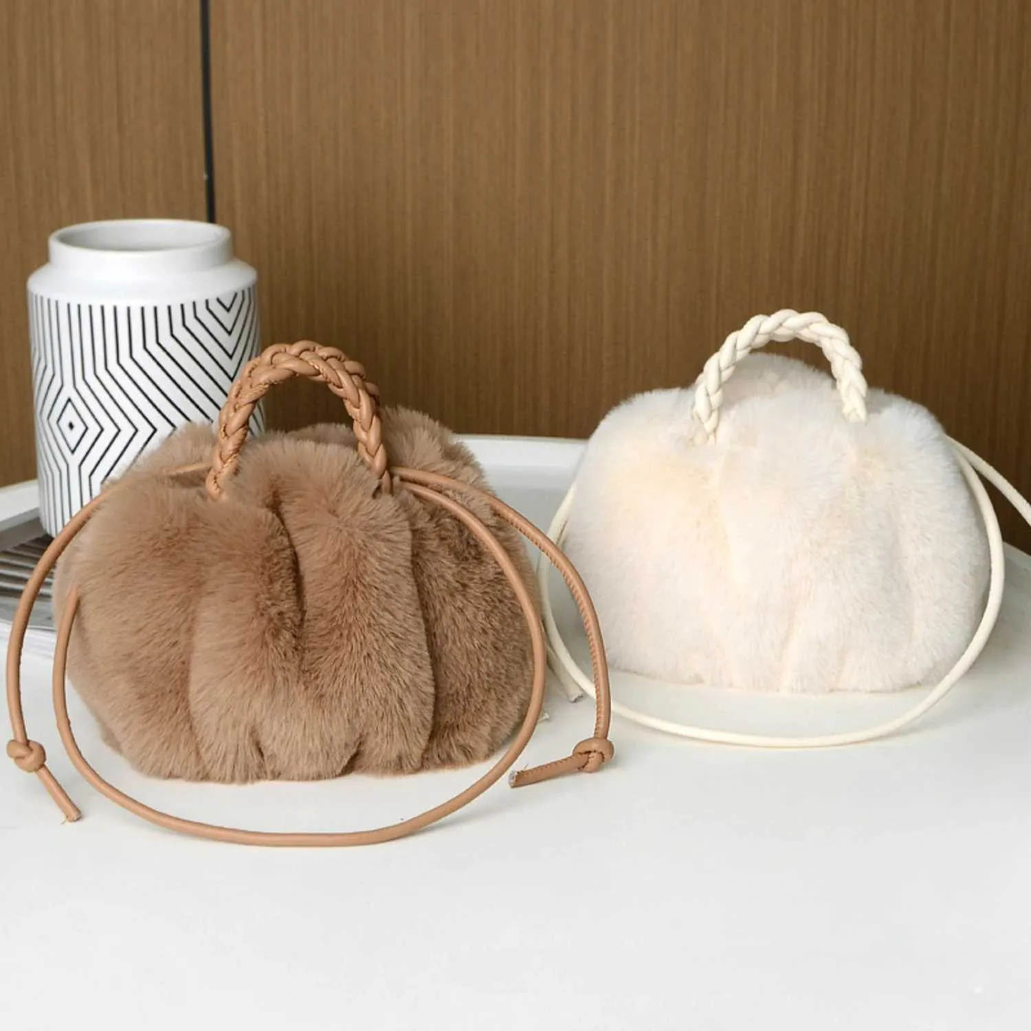 Designer Bag Womens cross shaped pumpkin womens novice handbag artificial plush material fashionable niche pleated cloud_voghion.com