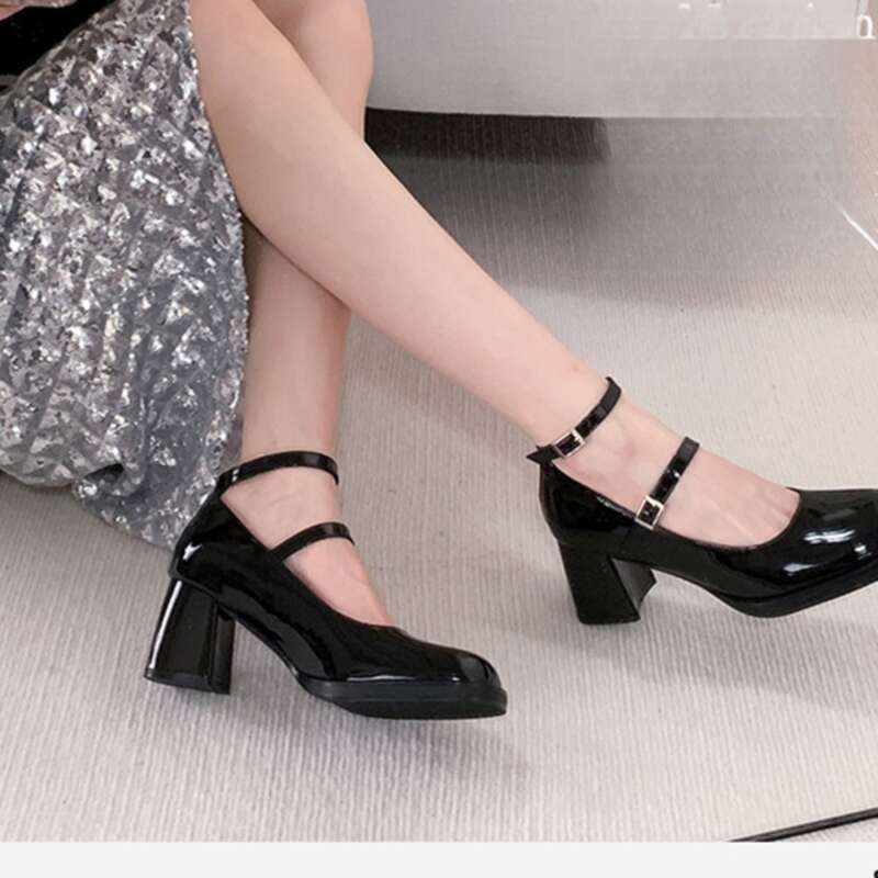 Red Square Toe Chunky Heel Dress Ultra Heeled Mary-Jay Siegel Shoes_voghion.com