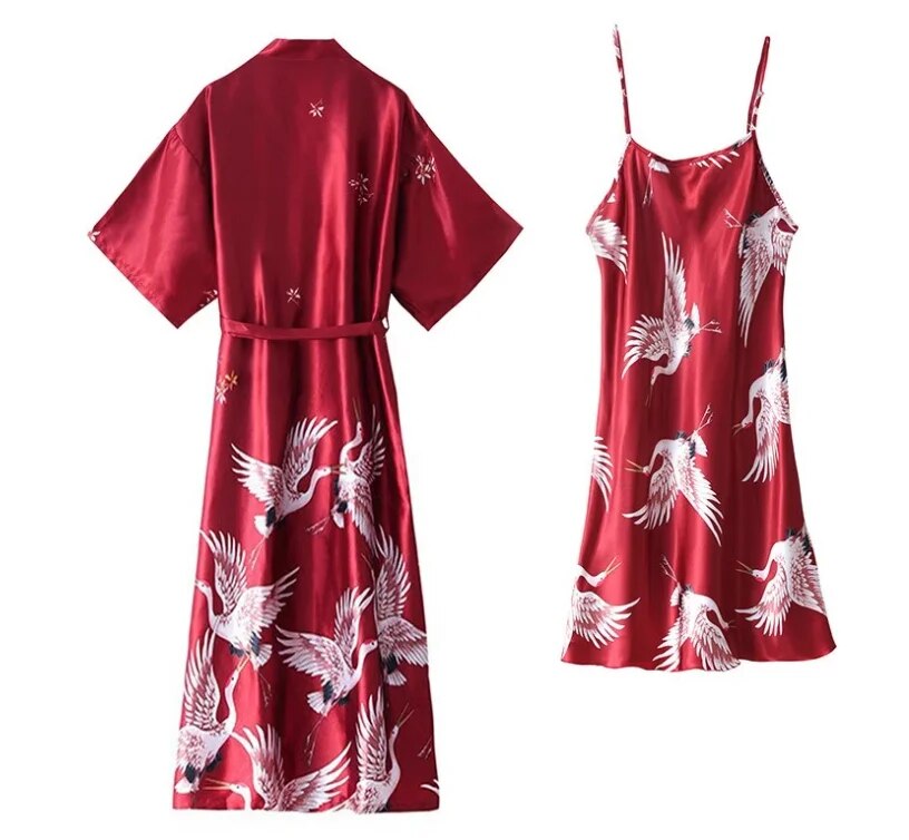 Women's sexy pajamas set, V-neck pajamas, silk pajamas, soaking dress, ladies pajamas, home service, spring, 2-piece set_voghion.com