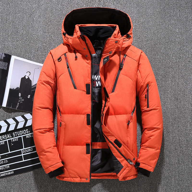 Veste d'hiver courte épaisse à capuche en duvet de canard blanc pour homme, ensemble d'extérieur multi-poches_voghion.com