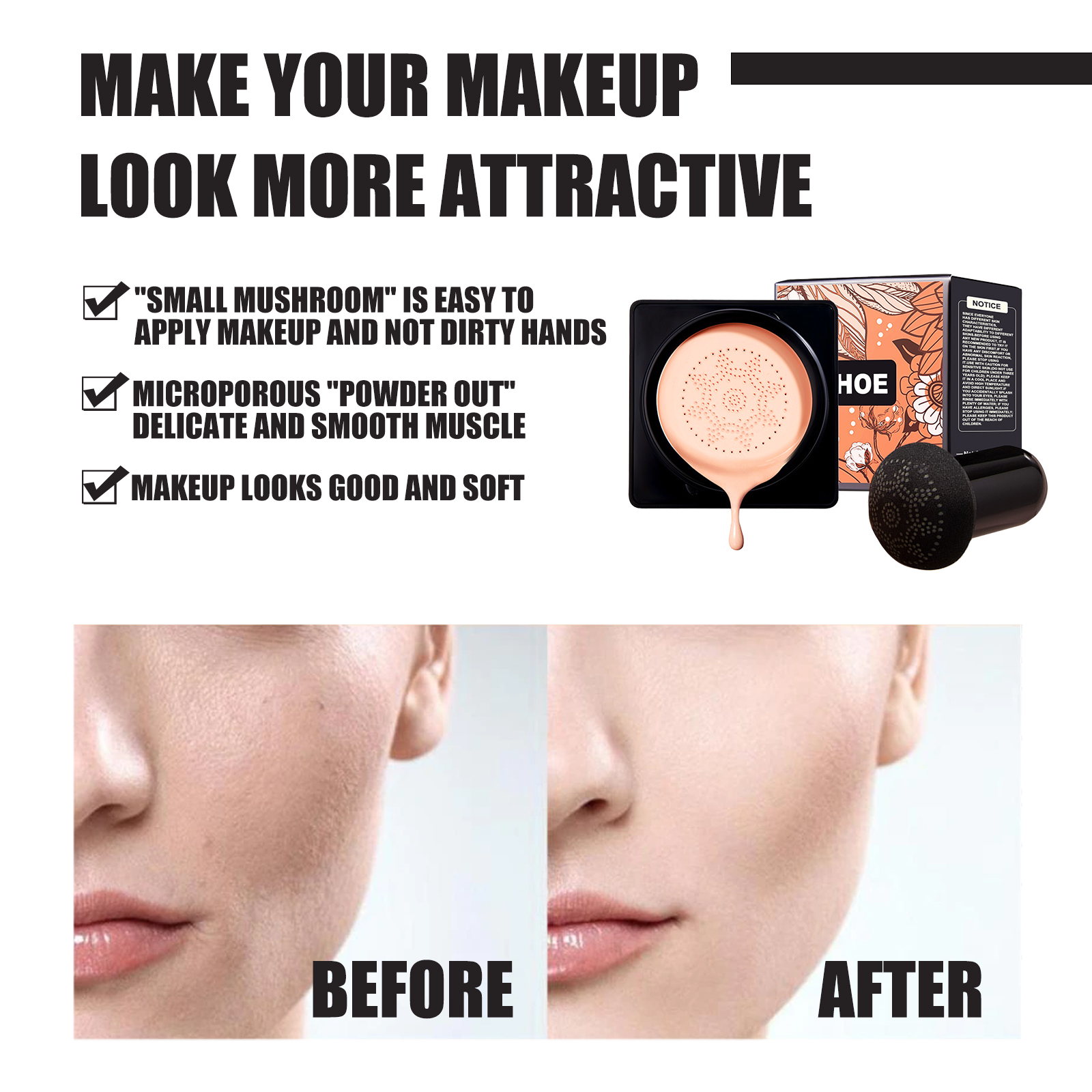 Magic Mat Mushroom Air Cushion Face Foundation Concealer Ivory_voghion.com