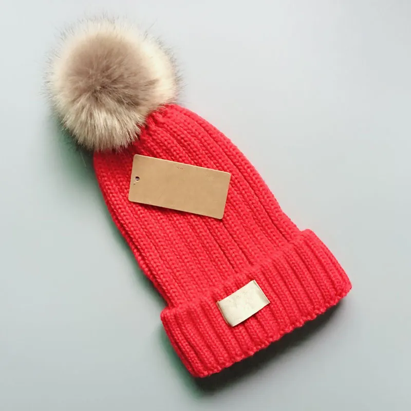 Fur Pom Poms Kid Hat Fashion Winter Hats For Kids Caps Baby Solid Color Designer Knitted Beanies Adult And Child Size_voghion.com