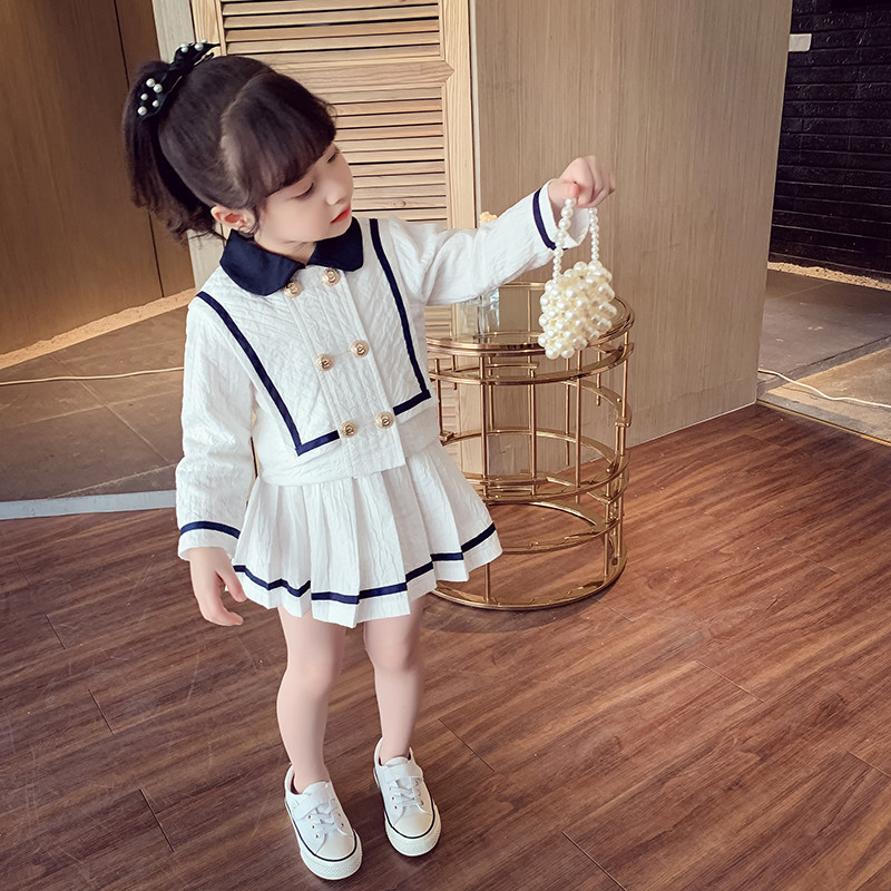 Girls‘ Little Fragrance 2023 Autumn/Winter New Children’s Celebrity Style Coat Pleated Skirt Two Piece Set for Girls