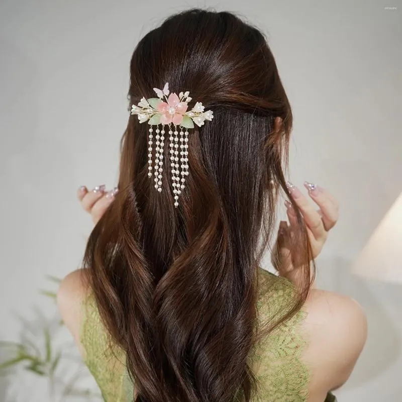 Hårspännen Kinesiska Klämmor Med Blomdekor Glasyr Blominfattning Hårnålsvävande Smycken För Frisyr Hanfu-Fester_voghion.com