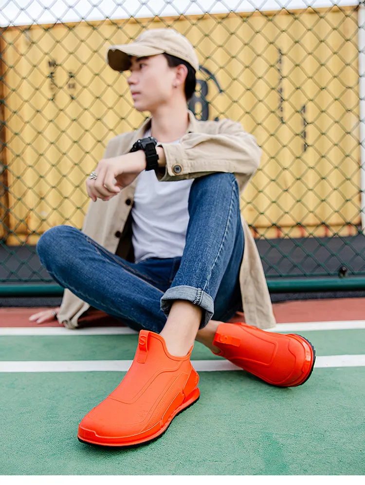 New Men's Tide Short Rain Boots Non-slip Kitchen Takeaway Water Thick-soled Overshoes Fishing Rubber Shoes_voghion.com