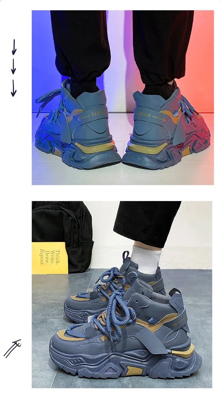Chunky Dad Sneakers Men Breathable Lace-up Platform Running Shoes_voghion.com