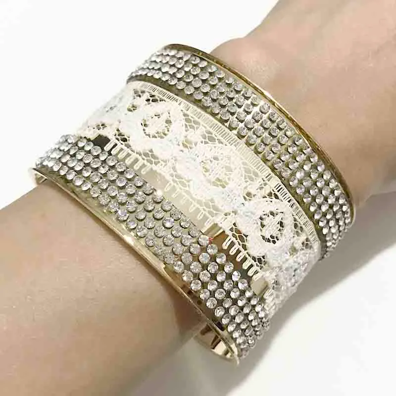 Armring Gotisk Spets & Strassinlägg Öppen Manschett Guldfärgad Metall Breda Armband För Damer Modesmycken_voghion.com