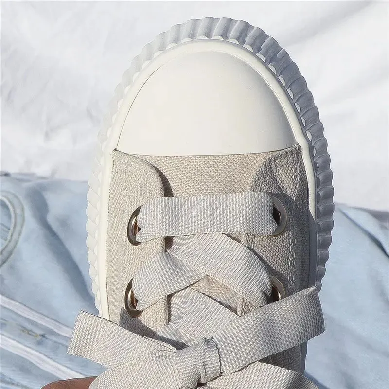 Sneakers estive da donna, pantofole e sandali da donna, ciabatte sportive con fiocco, scarpe alte, punta tonda, cotone, junior, bianco F_voghion.com