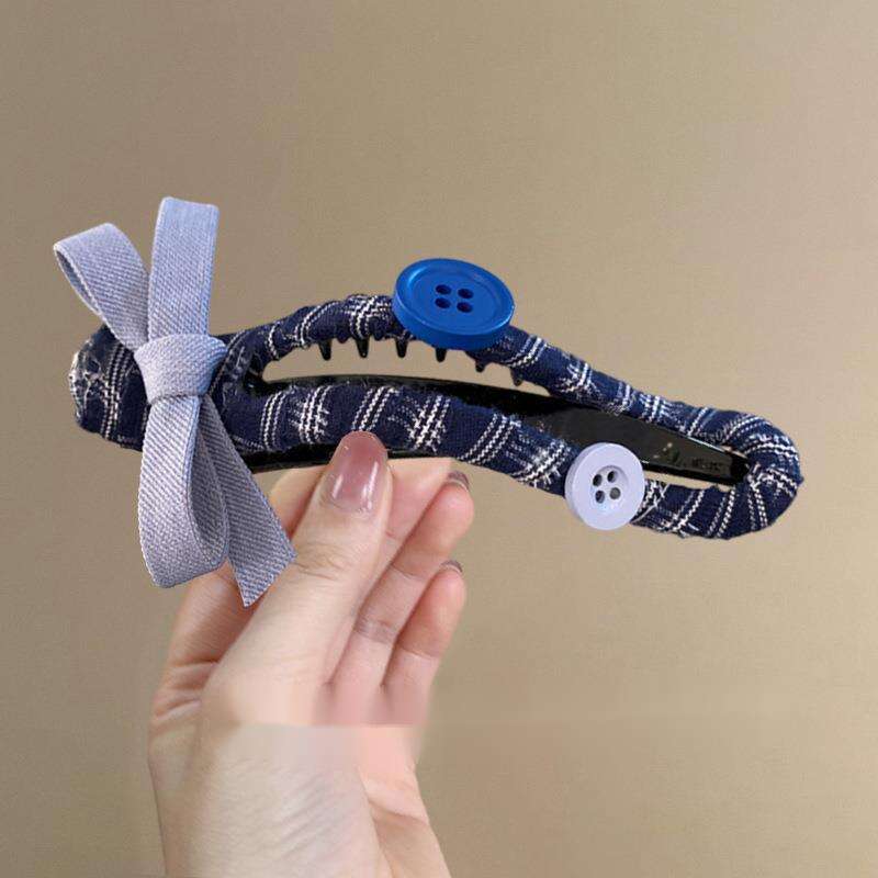 Hai Tian Blue~Blue Button Straight Clip Women's 2025 New High-end Back Of The Head Disc Hair Travel Hairpin_voghion.com