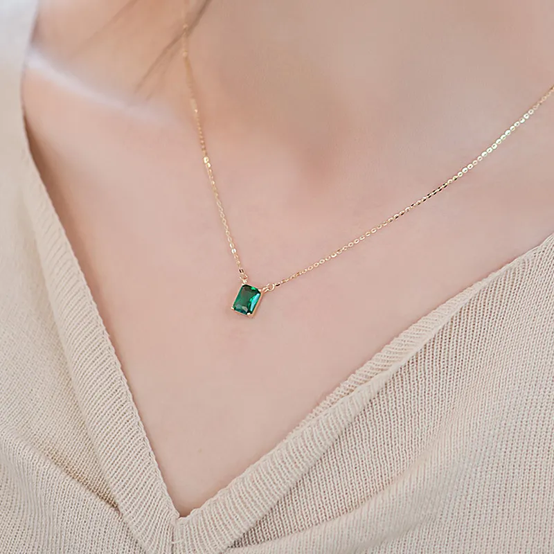Anhänger Halsketten Authentische Sterling Silber Grüne Smaragd Halskette Für Frauen Mode Bijoux Hochzeit Statement Schmuck_voghion.com